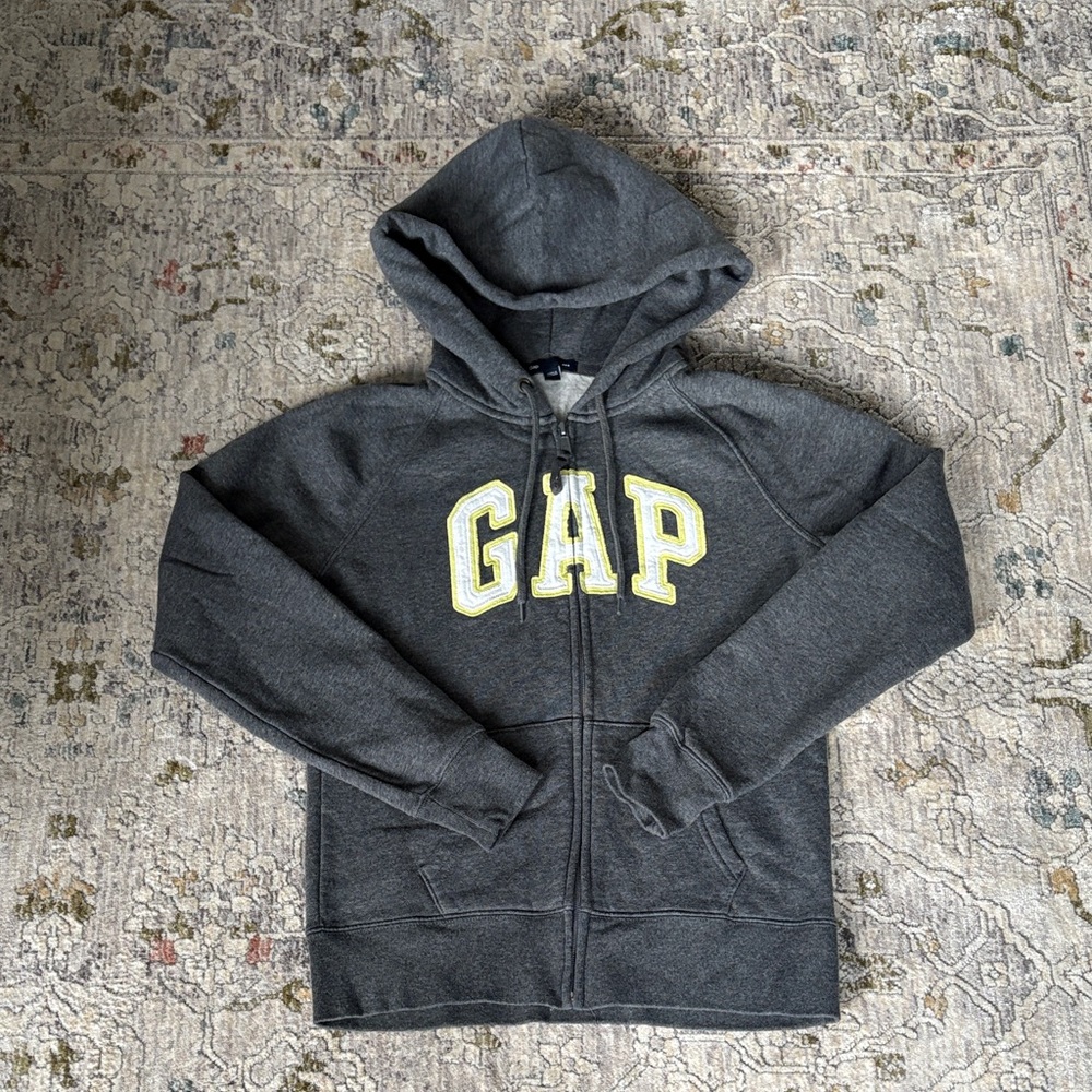 GAP Charcoal Zip Up Hoodie with Stitched Logo (2012)